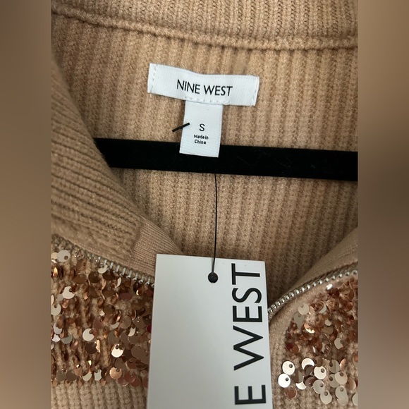 NWT Nine West Tan Sparkly Half Zip Sweater Pullover - Picture 8 of 8
